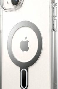 Speck - Presidio Perfect-Clear ClickLock Case with MagSafe for Apple iPhone 15 Plus/14 Plus - Clear/Chrome