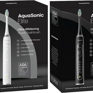 AquaSonic - Elite Duo Series Electric Toothbrush Set - White and Black