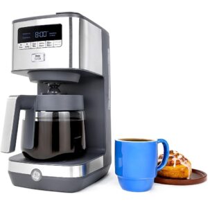 GE - 12 Cup Programmable Coffee Maker with Adjustable Keep Warm Plate and Glass Carafe - Stainless Steel