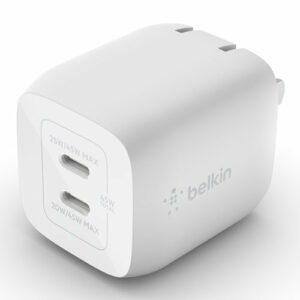 Belkin - 45W Dual USB-C Wall Charger, Fast Charging Power Delivery 3.0 with GaN Technology for Apple iPhone and Samsung - White