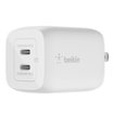 Belkin - 65W Dual USB-C Wall Charger, Fast Charging Power Delivery 3.0 with GaN Technology for Apple iPhone and Samsung - White