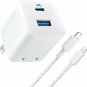 Anker - Wall Charger (32W, 2-Port) with 6 ft USB-C to Lightning Cable - White