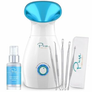 Pure Daily Care - Nano Ionic Facial Steamer with 5 Piece Skin Kit and Hyaluronic Serum - White