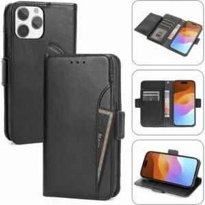 SaharaCase - Leather Folio Wallet Case for Apple iPhone 15 Pro - Black