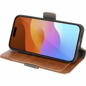 SaharaCase - Leather Folio Wallet Case for Apple iPhone 15 Plus - Brown