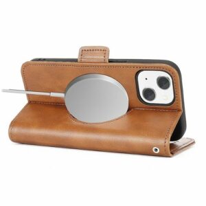 SaharaCase - Leather Folio Wallet Case for Apple iPhone 15 Plus - Brown