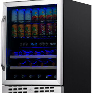 NewAir - 20 Bottle and 70 Can Dual Zone Factory Refurbished Wine and Beverage Fridge with SplitShelf™ and Smooth Rolling Shelves - Stainless Steel