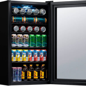 NewAir - 126-Can Factory Refurbished Beverage Cooler with Glass Door, Adjustable Shelves, 7 Temperature Settings and Lock - Onyx Black