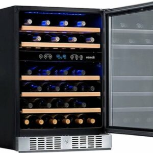 NewAir - 24” Built-in 46 Bottle Factory Refurbished Dual Zone Compressor Wine Cooler with Beech Wood Shelves - Stainless Steel