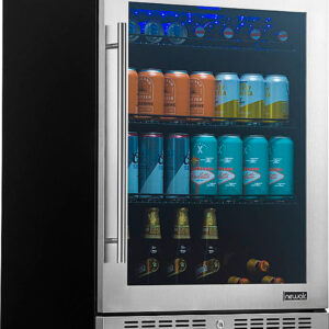 NewAir - 224-Can Factory Refurbished Built-In Beverage Cooler with Color Changing LED Lights and Seamless Stainless Steel Door - Stainless Steel