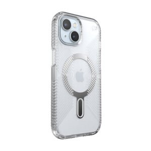 Speck - Presidio Perfect-Clear Grip ClickLock Case with MagSafe for Apple iPhone 15/14/13 - Clear/Chrome