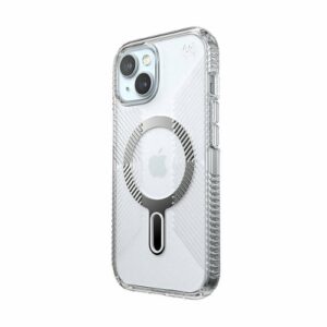 Speck - Presidio Perfect-Clear Grip ClickLock Case with MagSafe for Apple iPhone 15/14/13 - Clear/Chrome