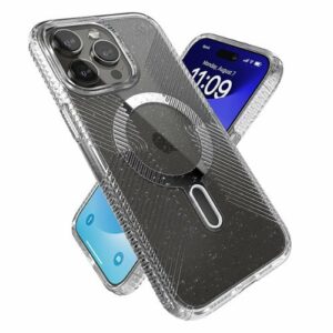 Speck - Presidio Lux Grip ClickLock Case with MagSafe for Apple iPhone 15 Pro Max - Clear/Glitter