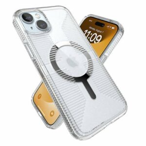 Speck - Gemshell Grip Case with MagSafe for Apple iPhone 15 Plus/14 Plus - Clear/Chrome