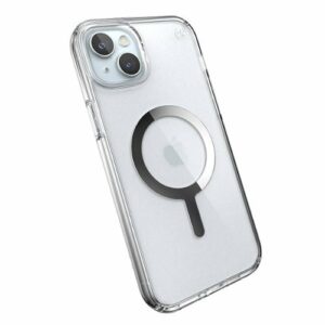 Speck - Presidio Perfect-Clear Case with MagSafe for Apple iPhone 15 Plus/14 Plus - Clear/Chrome