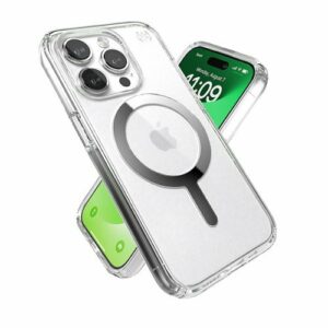 Speck - Presidio Perfect-Clear Case with MagSafe for Apple iPhone 15 Pro - Clear/Chrome