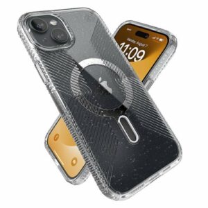 Speck - Presidio Lux Grip ClickLock Case with MagSafe for Apple iPhone 15 Plus/14 Plus - Clear/Glitter