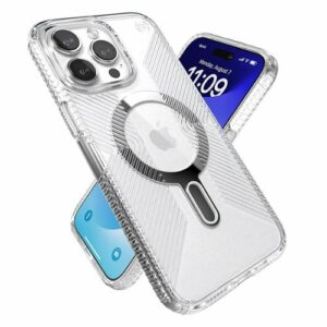 Speck - Presidio Perfect-Clear Grip ClickLock Case with MagSafe for Apple iPhone 15 Pro Max - Clear/Chrome