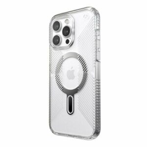 Speck - Presidio Perfect-Clear Grip ClickLock Case with MagSafe for Apple iPhone 15 Pro Max - Clear/Chrome