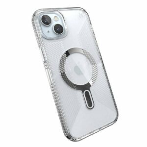 Speck - Presidio Perfect-Clear Grip ClickLock Case with MagSafe for Apple iPhone 15 Plus/14 Plus - Clear/Chrome