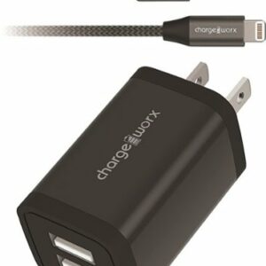 Chargeworx - 2.4A 3' Dual-USB Wall Charger with Lightning Cable - Black