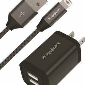 Chargeworx - 2.4A 6' Dual-USB to Lightning Wall Charger - Black