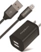 Chargeworx - 2.4A 6' Dual-USB to Lightning Wall Charger - Black