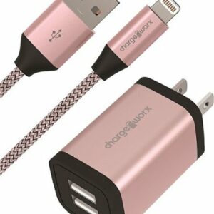 Chargeworx - 2.4A 6' Dual-USB to Lightning Wall Charger - Rose Gold