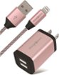 Chargeworx - 2.4A 6' Dual-USB to Lightning Wall Charger - Rose Gold