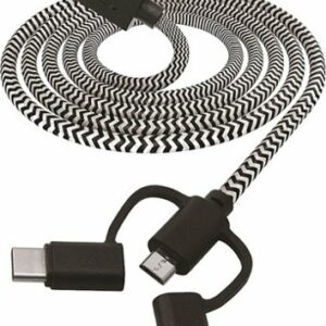 Chargeworx - 3' 3-in-1 Braided Charge-and-Sync Cable - Black