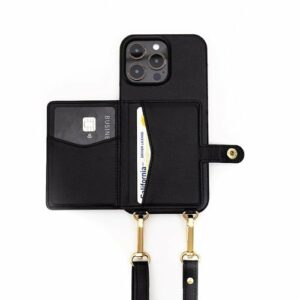 Bryten - Silverlake Vegan Leather Wallet Crossbody Case for Apple iPhone 15 Pro Max - Black